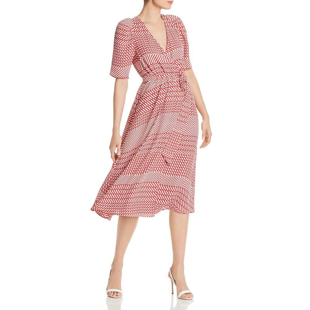 NWOT Joie Cata Striped Wrap Midi Dress, Red & White, Size 0 $348